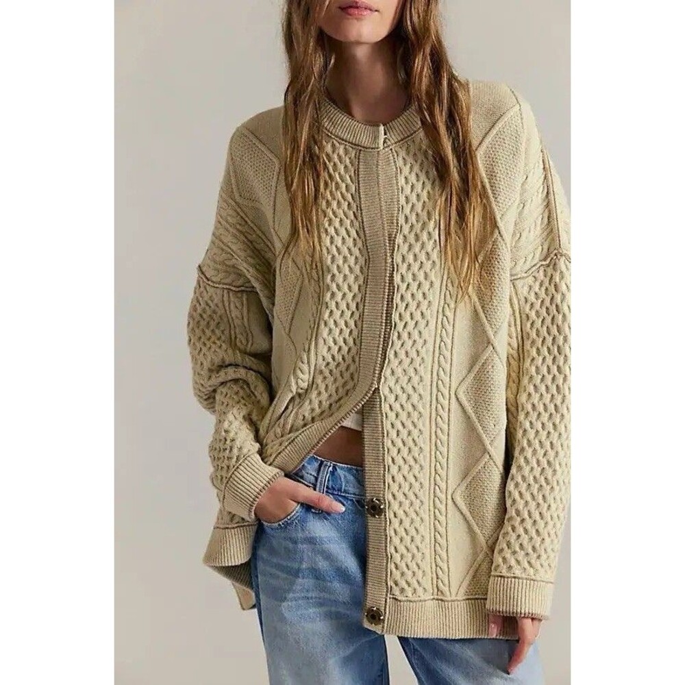 We The Free Tennessee Cable Knit Cardigan Sweater Oversized Slouchy Relaxed M